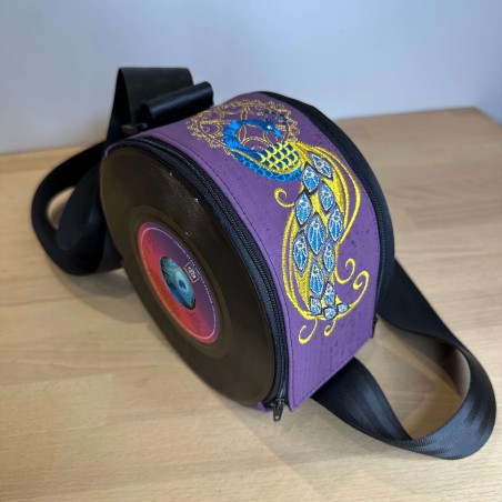 Sac vinyle artisanal motif rose dorée – Liège vert & broderie – Vinyle-Bag