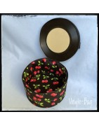 Vanity-case trousse de rangement, pour ranger les affaires de toilette, noire à cerises rouge, en disques vinyles recyclés