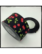 Vanity-case trousse de rangement, pour ranger les affaires de toilette, noire à cerises rouge, en disques vinyles recyclés