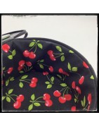 Vanity-case trousse de rangement, pour ranger les affaires de toilette, noire à cerises rouge, en disques vinyles recyclés