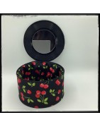 Vanity-case trousse de rangement, pour ranger les affaires de toilette, noire à cerises rouge, en disques vinyles recyclés